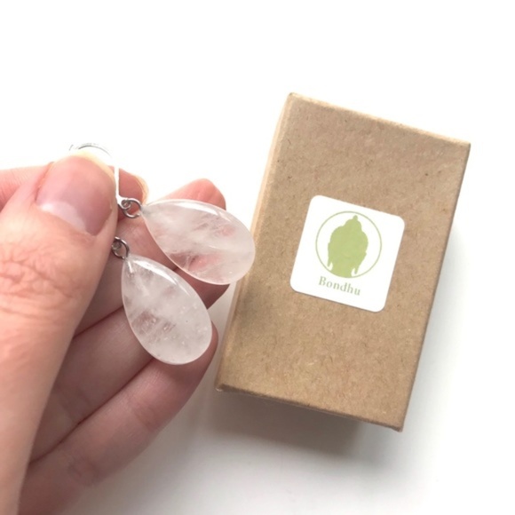 Clear Crystal Quartz Teardrop Earrings - Picture 2 of 2